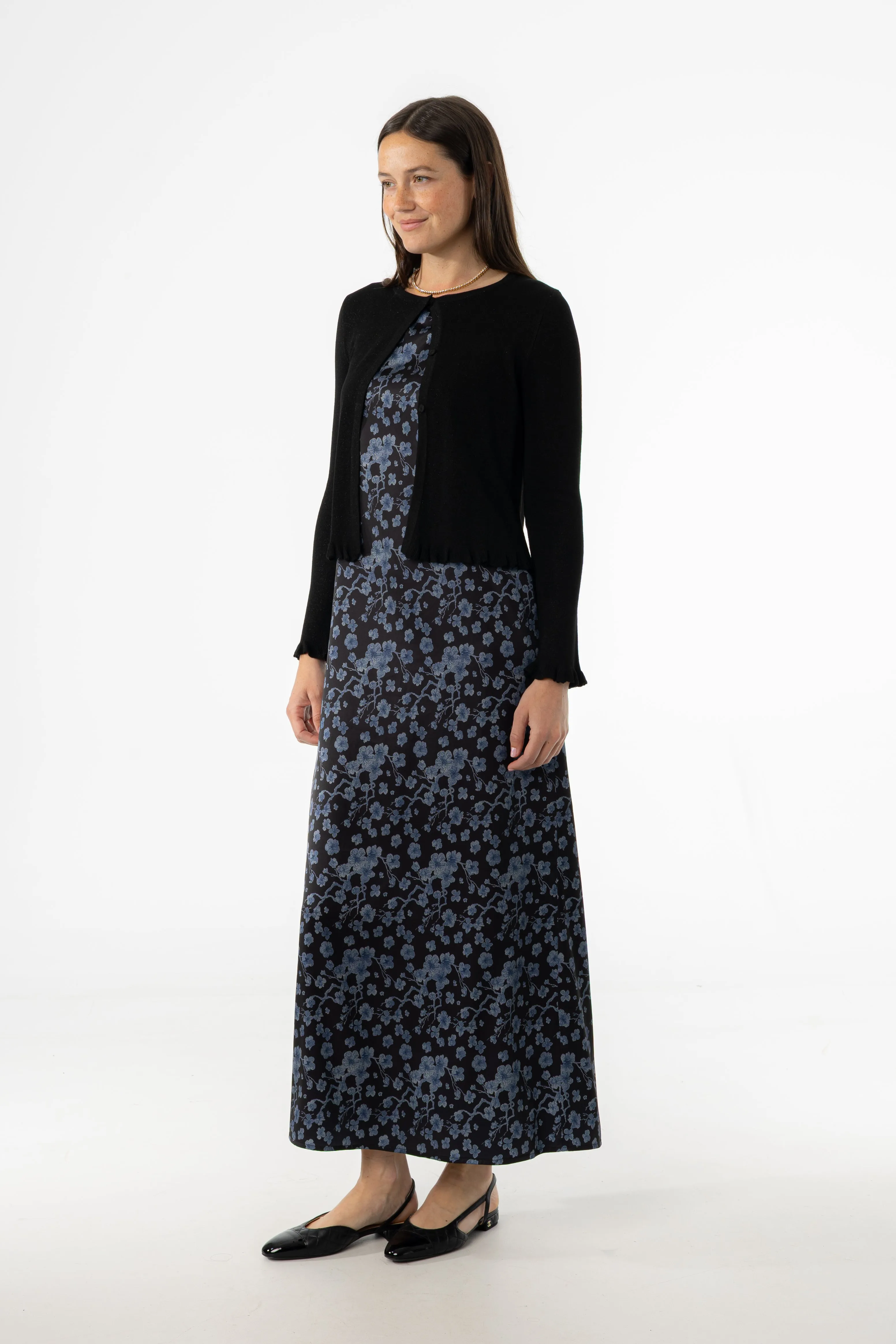 Blue Floral Printed A-Line Slip Jumper Easy Flow Stretchable