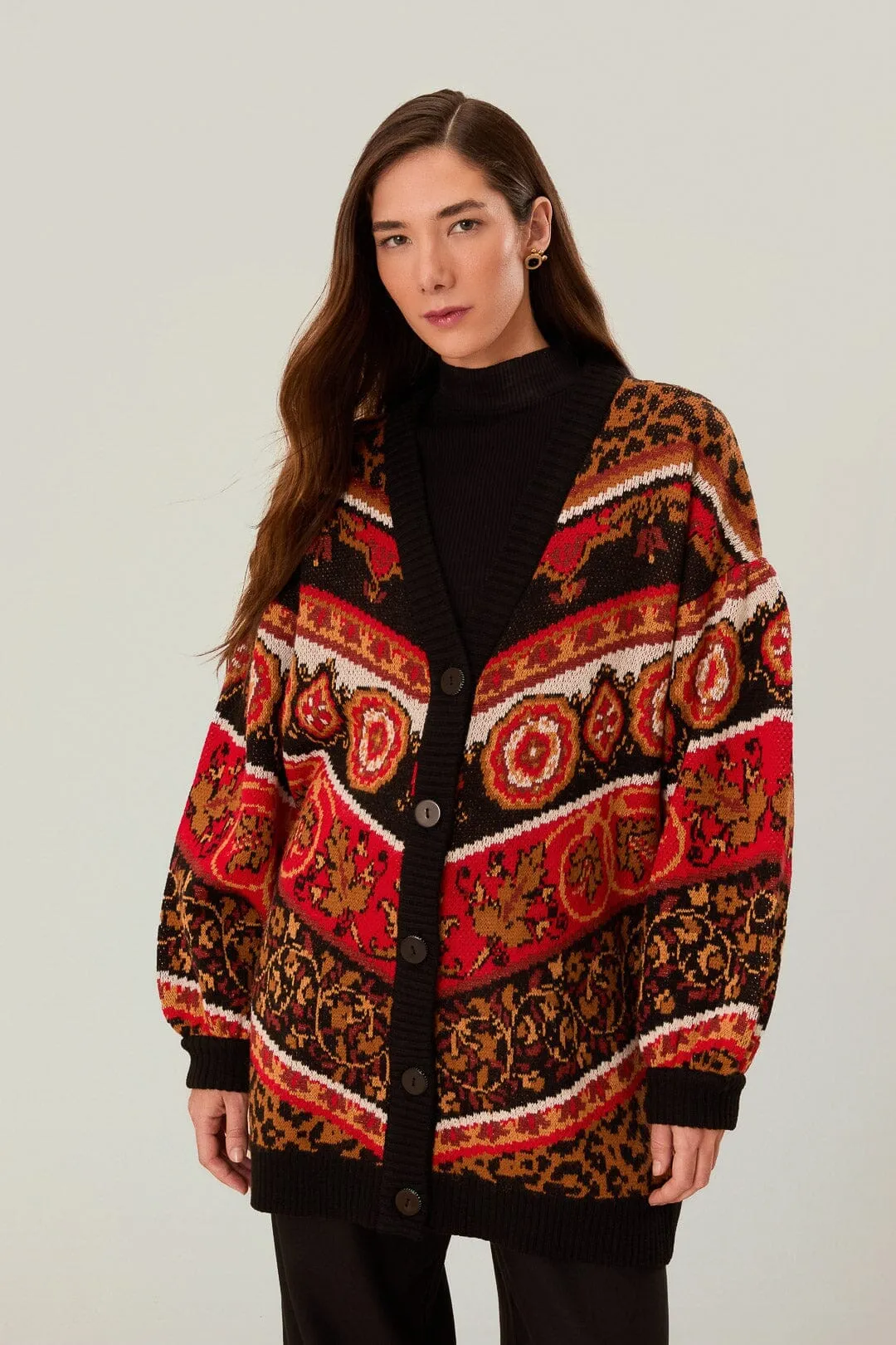 Cream Ainika Tiles Knit Cardigan Moisture Management