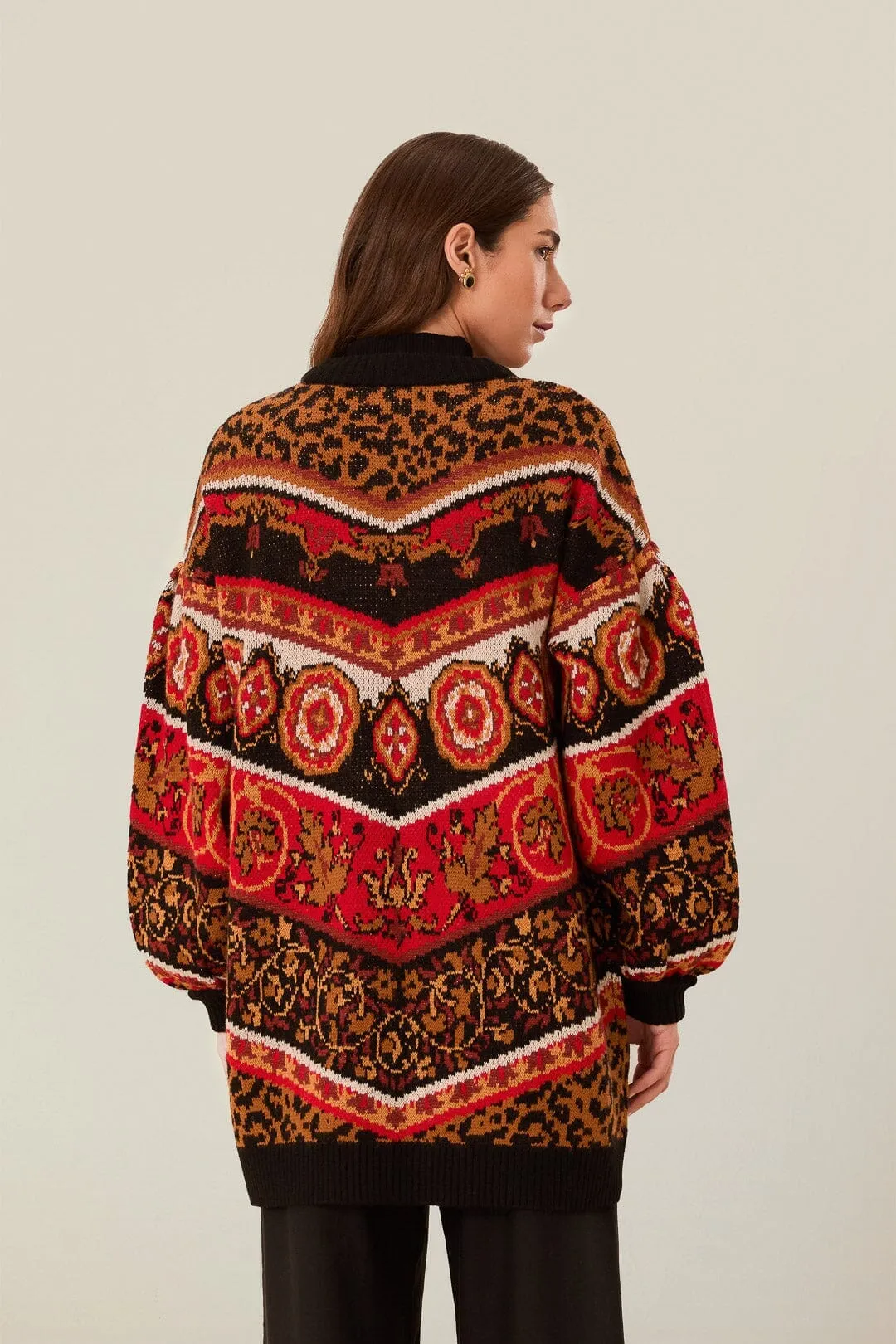 Cream Ainika Tiles Knit Cardigan Reversible Seamless Design All-Day Use