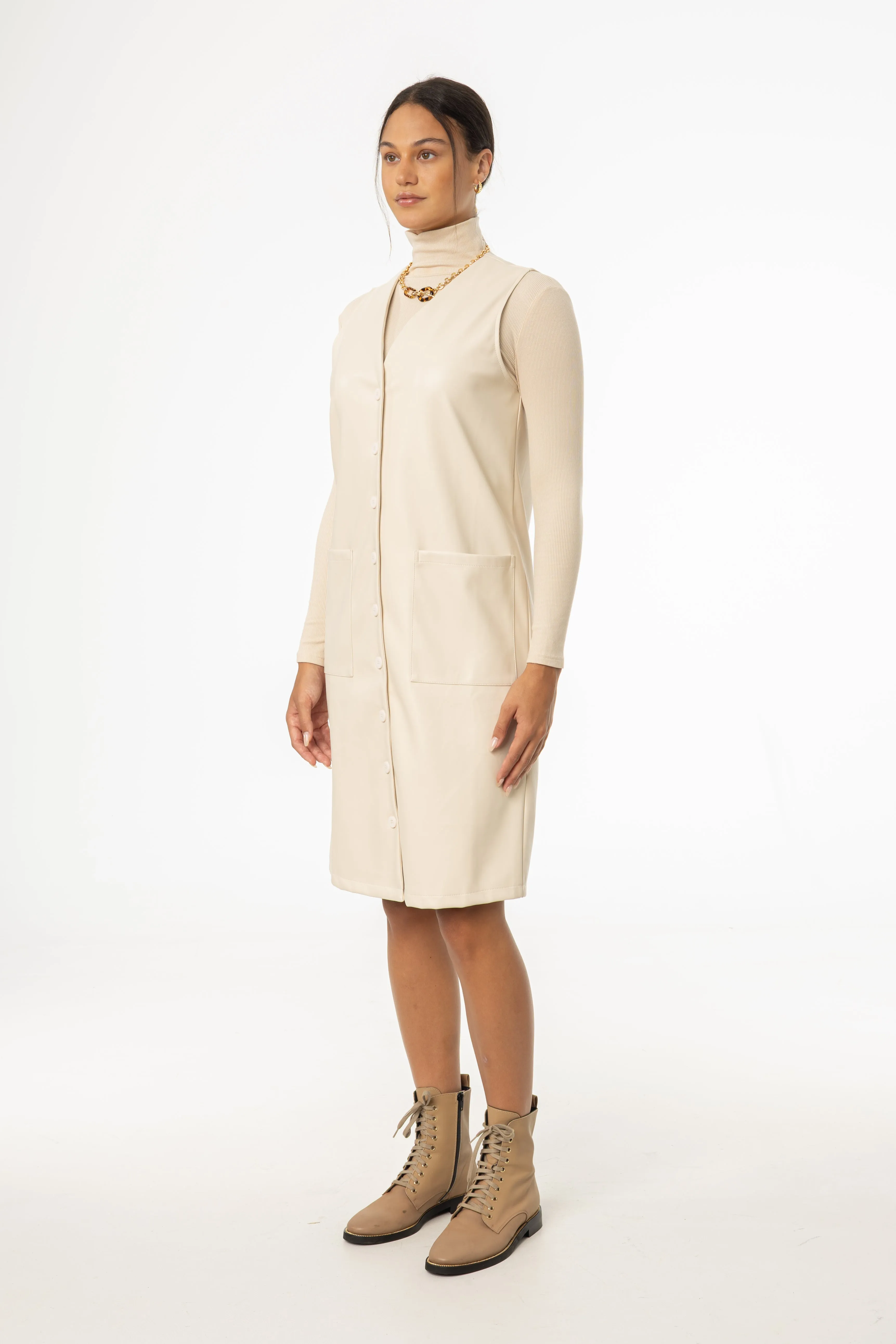 Cream Vegan Leather Vest Dress Urban Edge