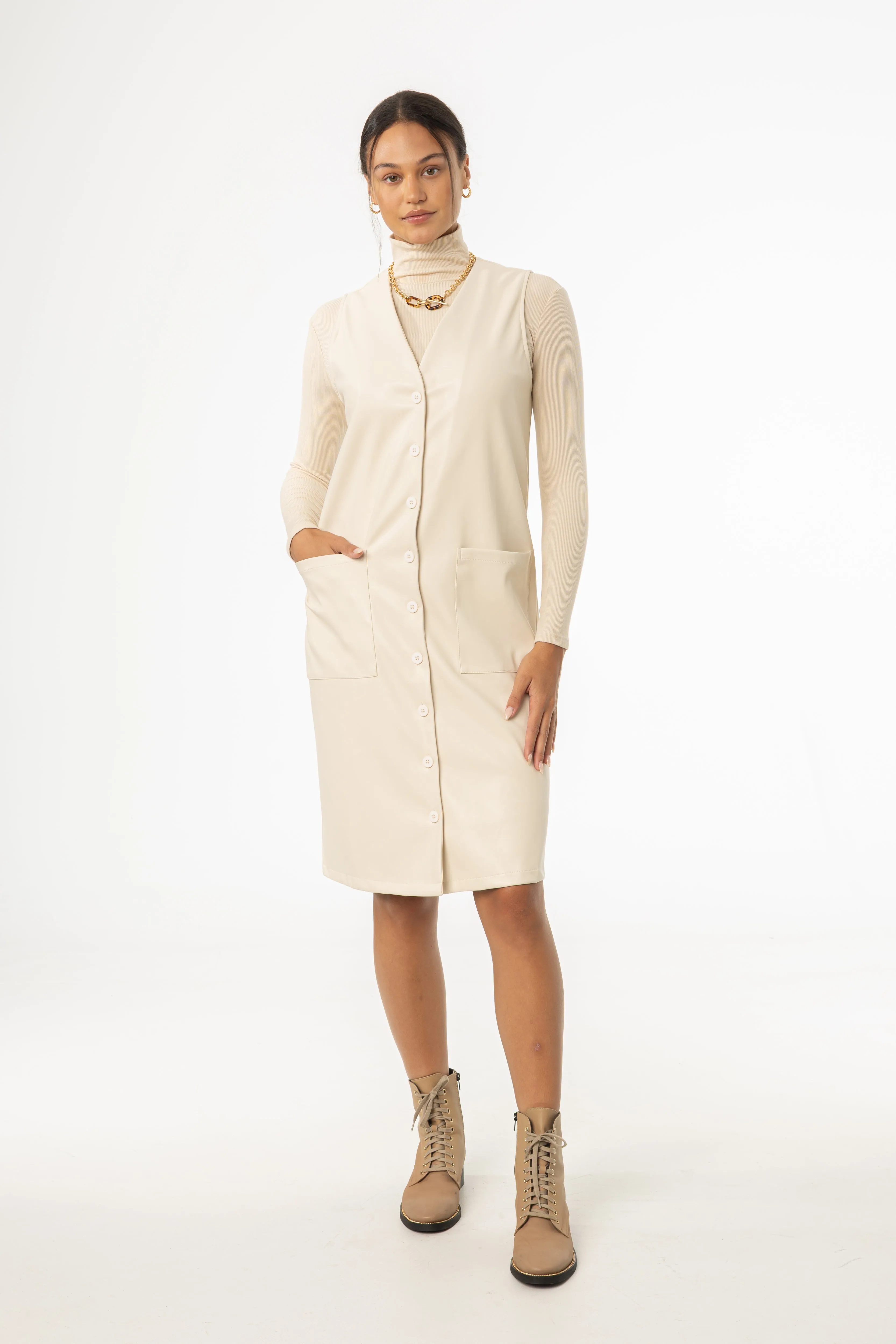 Cream Vegan Leather Vest Dress Light Appeal Soft Wear