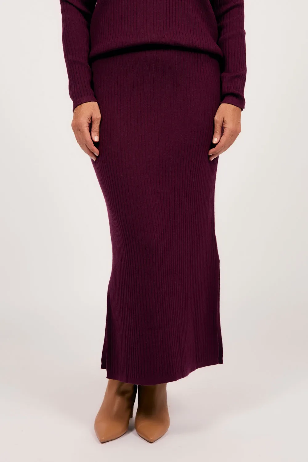 Knitted Skirt in Plum Artisan Print Evening Outing