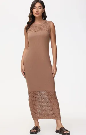 Poised Vibe Draped Fabric Crochet Maxi Dress