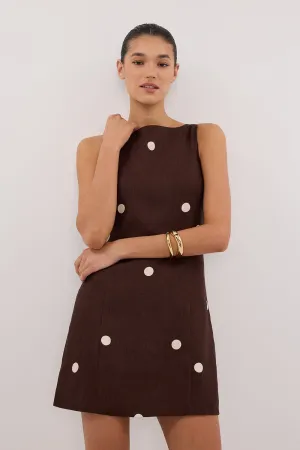 BEVERLY BITTER CHOC SPOT LINEN MINI DRESS Lace Ease Cozy Comfort