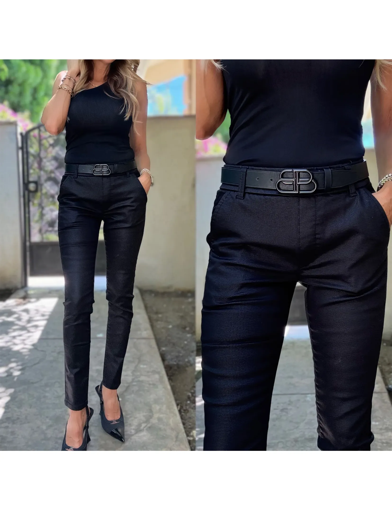 Pocket Reinforcement Active Look Dafna Pant, Black Checkered