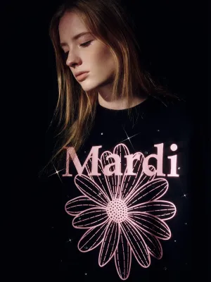 Urban Edge SWEATSHIRT FLOWERMARDI STONE EMBELLISHED_BLACK PINK
