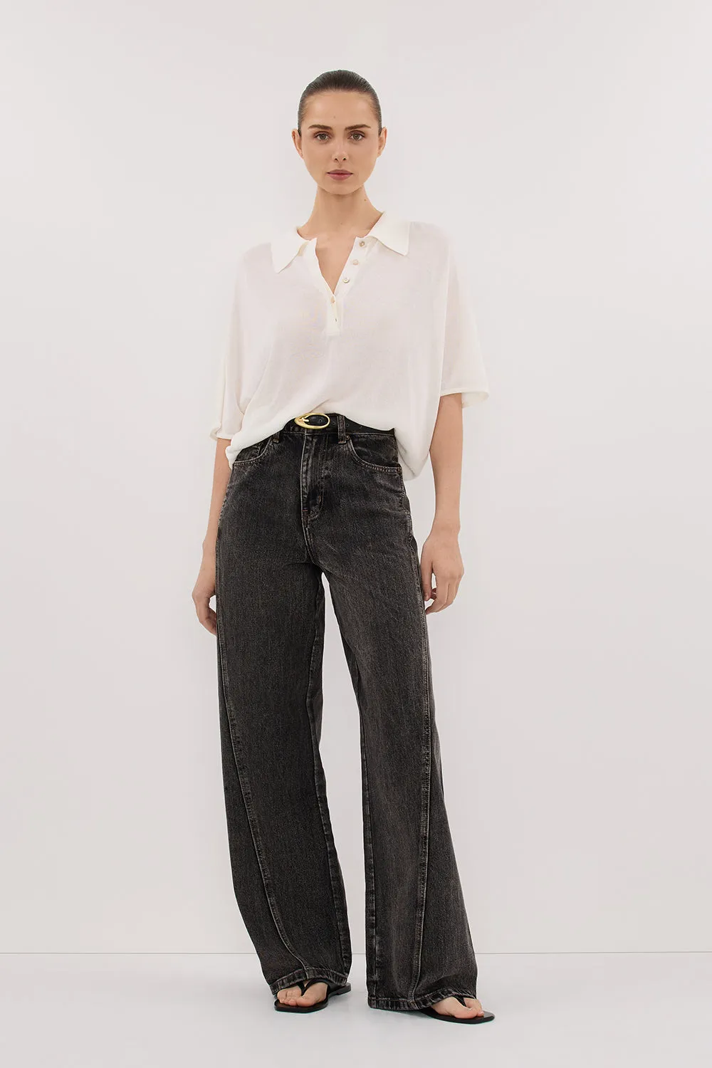 Zero Waste Knitting ELI CREAM POLO KNIT TOP