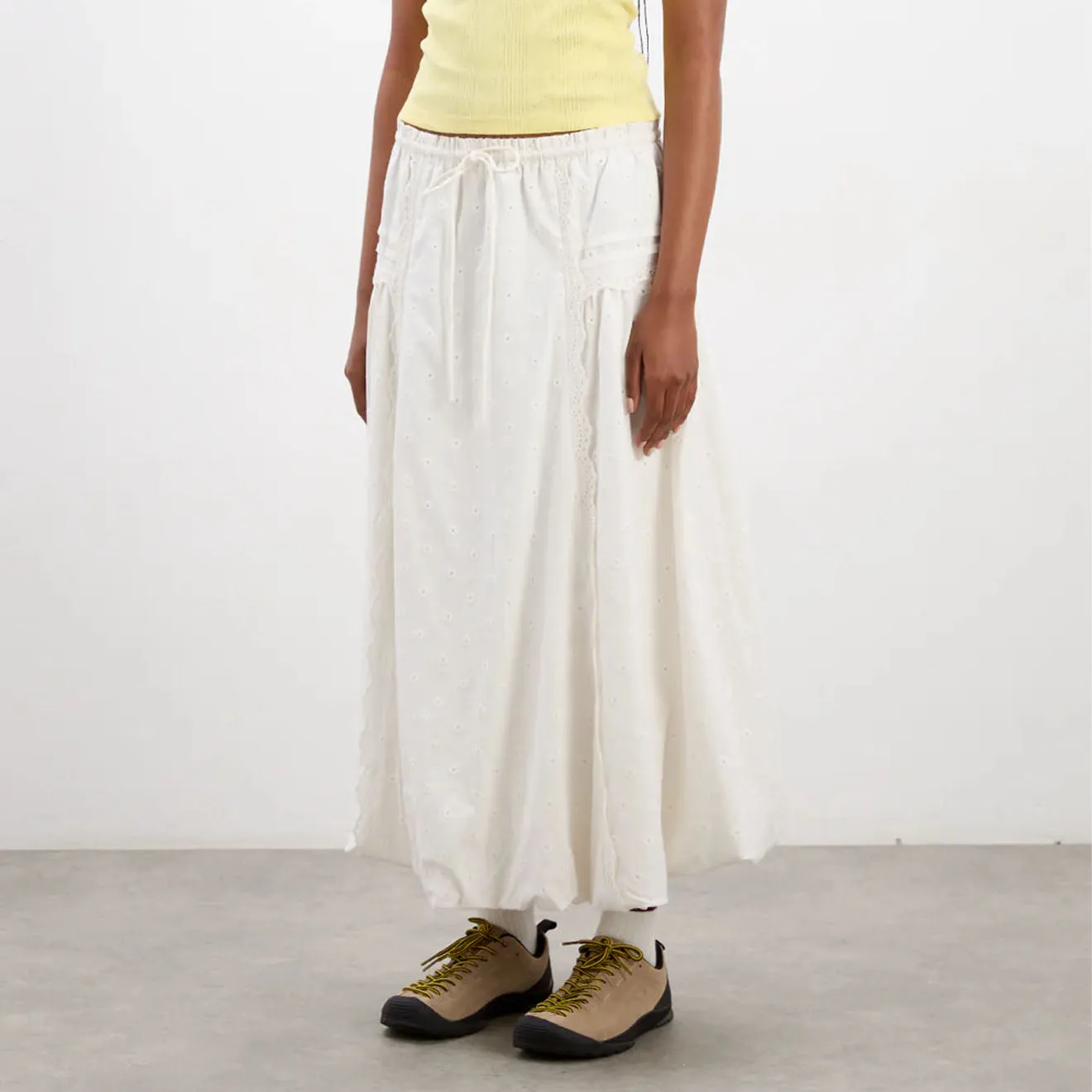 Damson Madder Agatha Puff Midi Skirt White Blogger Favorite Flexible Knit