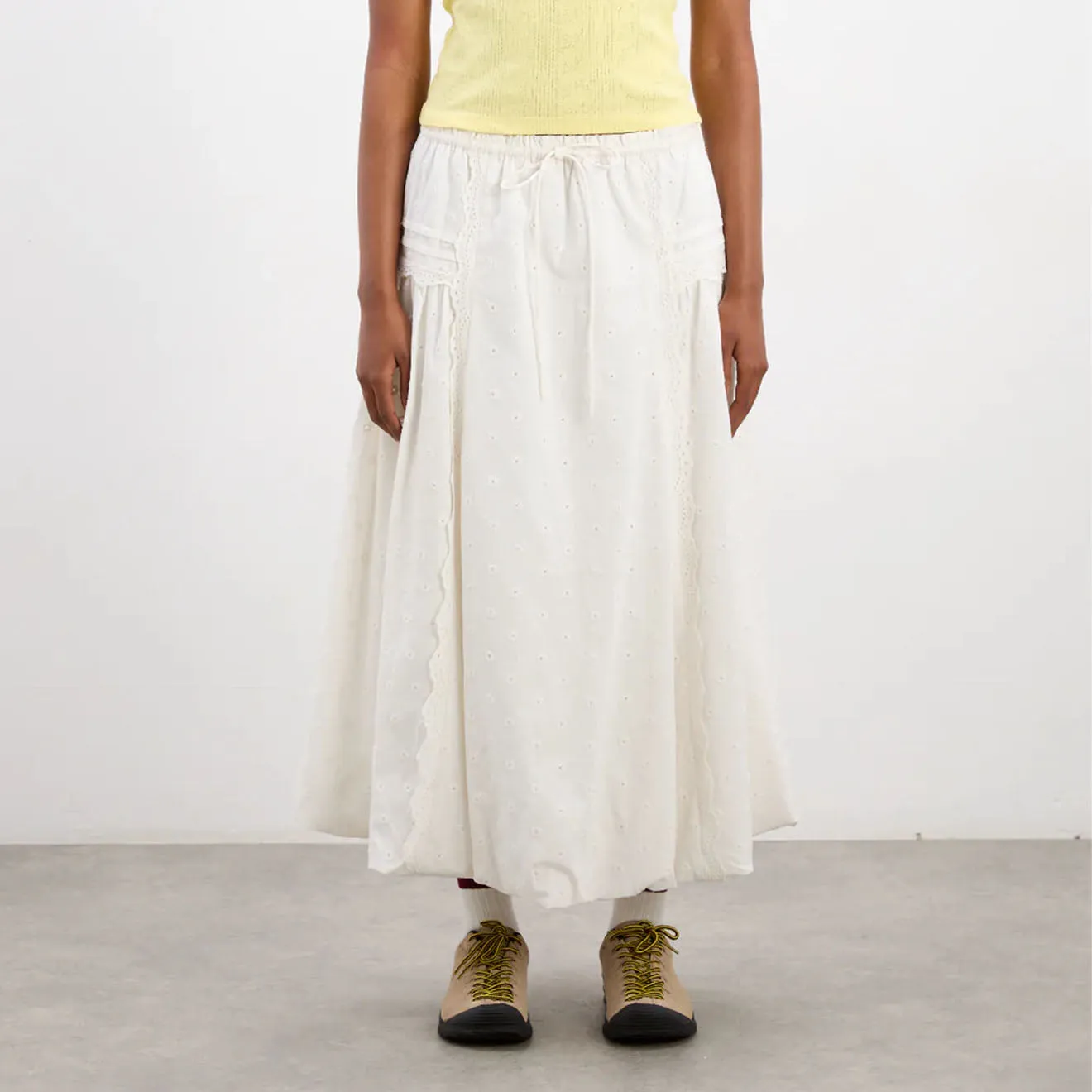 Damson Madder Agatha Puff Midi Skirt White Breezy Style