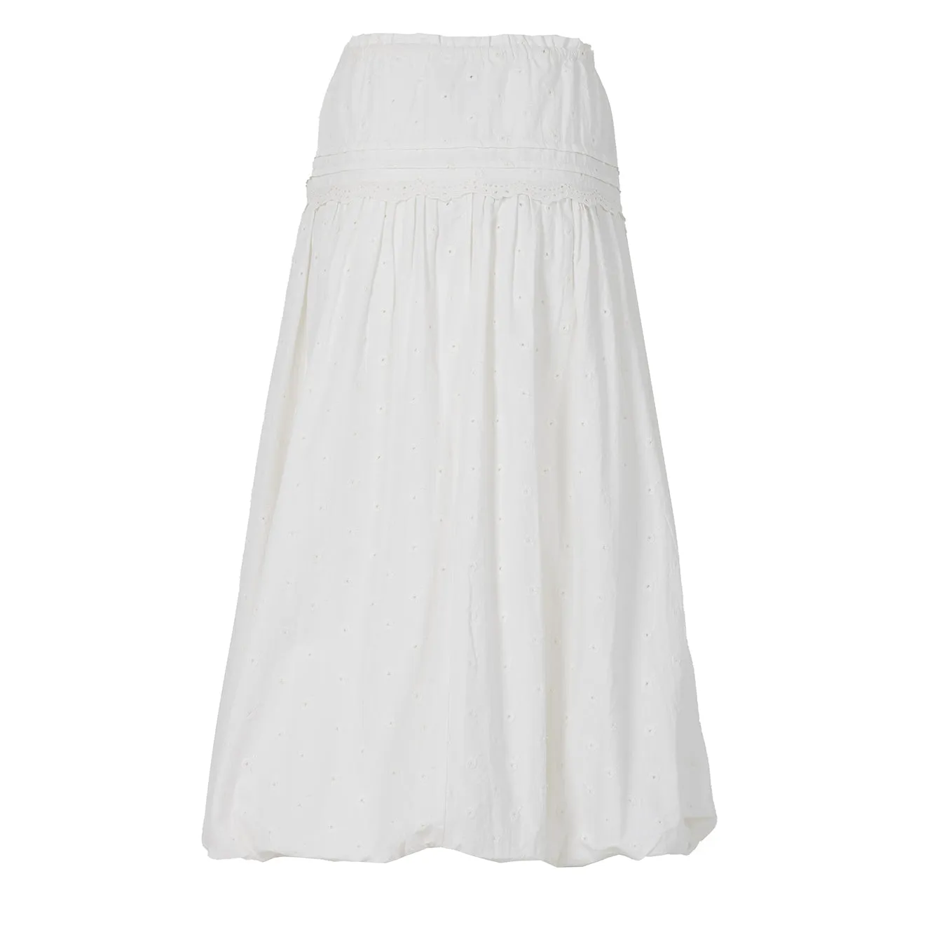 Damson Madder Agatha Puff Midi Skirt White Ruching Details Non Irritating Texture