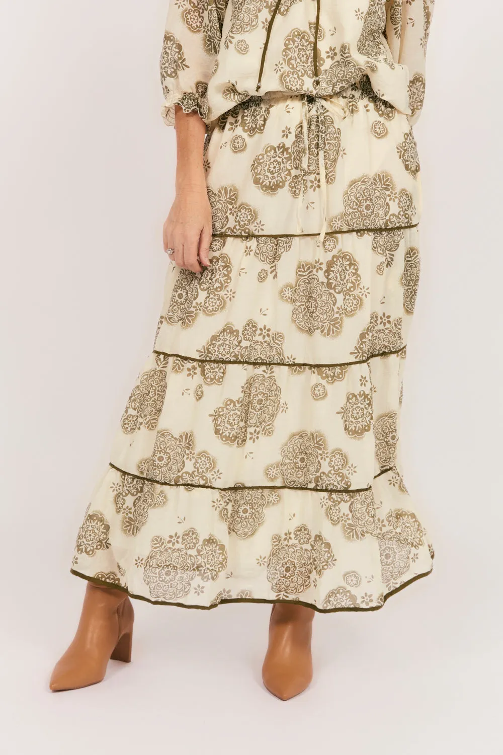 Soft Movement Danica Tiered Skirt in Moroccan Belle Olive