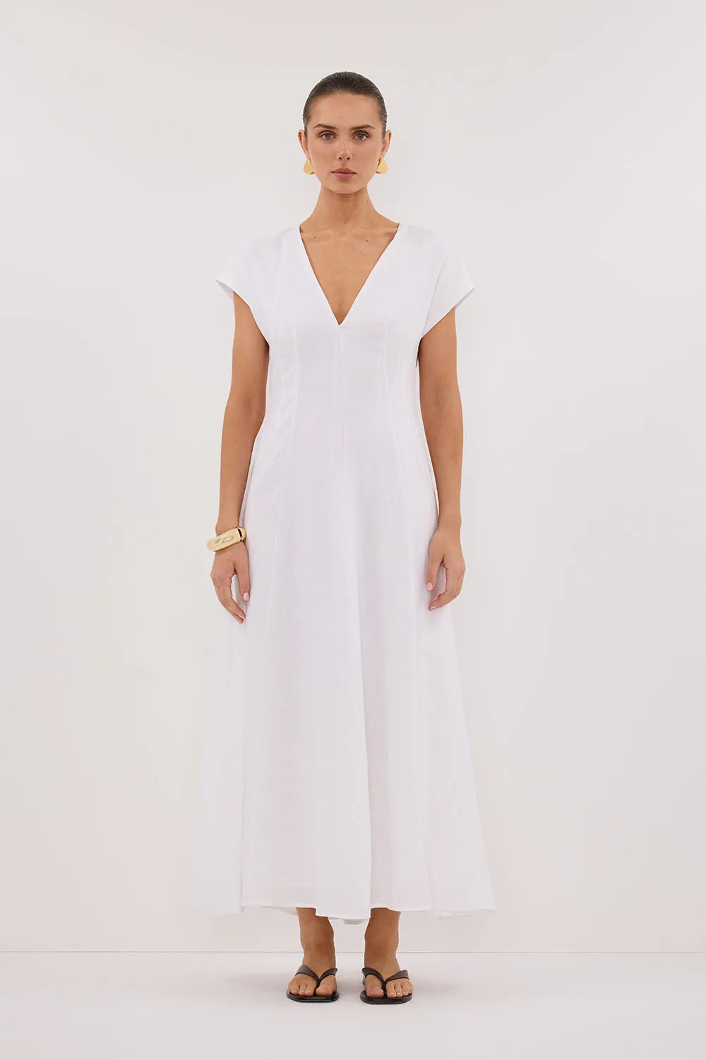 Perfect Waist MATISSE WHITE LINEN MIDI DRESS