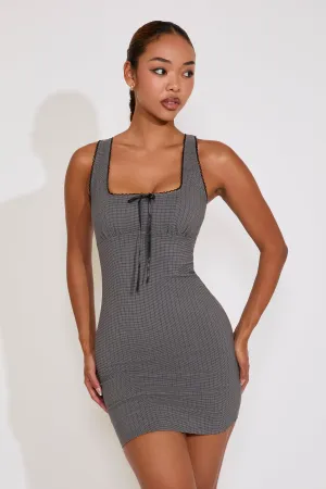 Cozy And Stylish Tall Fit PLAID LACE TRIM FRONT TIE SLEEVELESS MINI DRESS