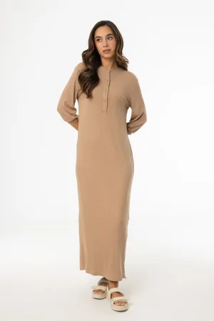 Work Ready Mocha 3/4 Sleeve Maxi Dress