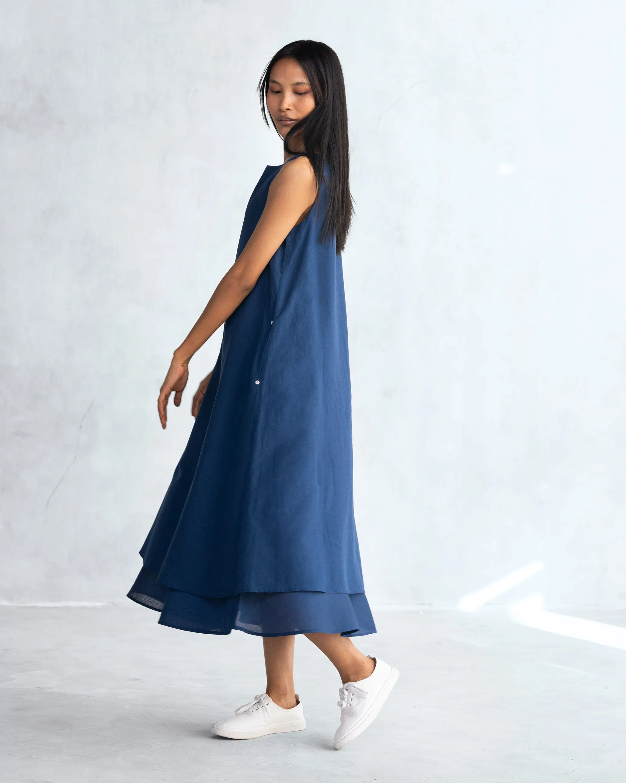 Sister Charm Double Layer Dress - Navy