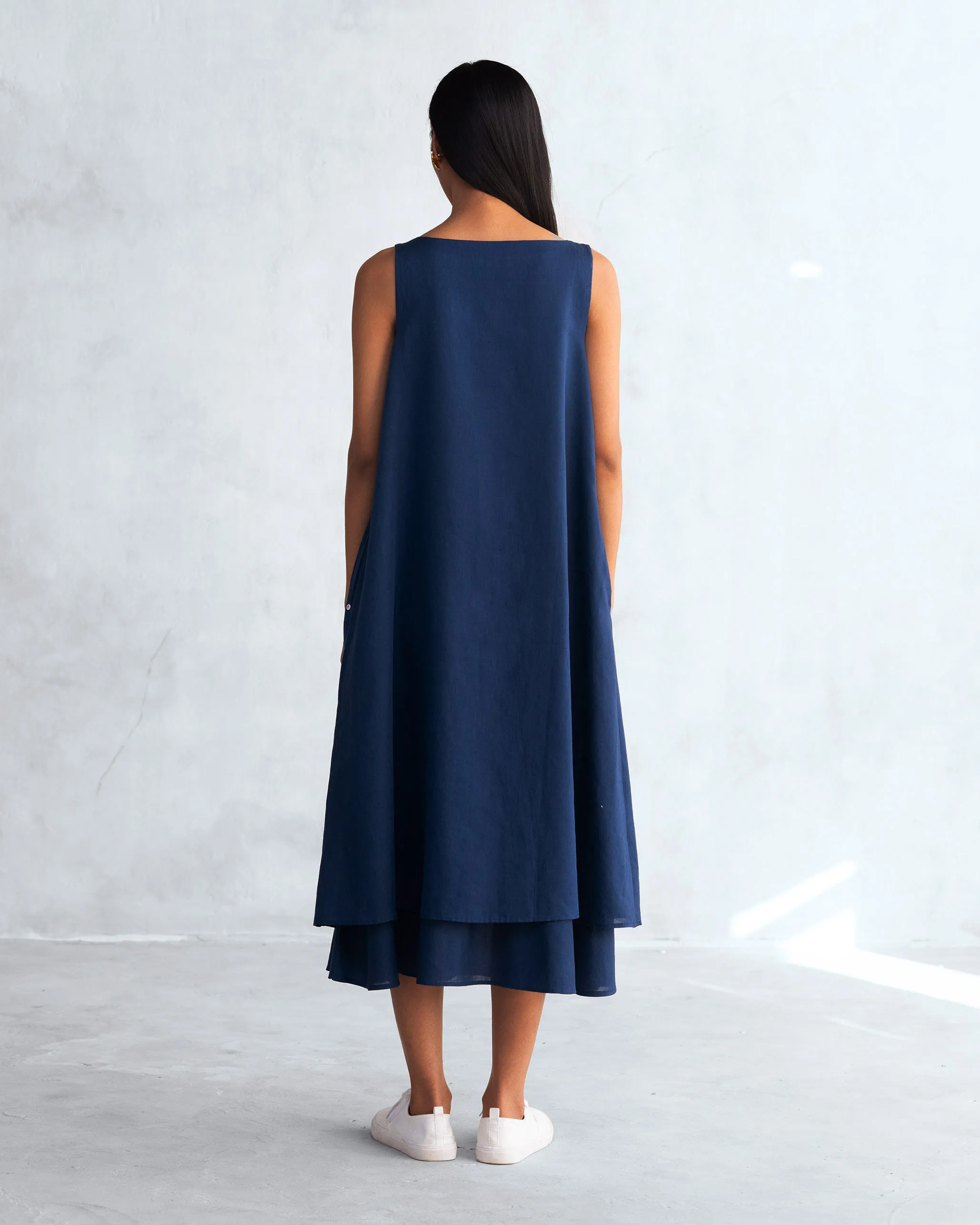 Vibrant Edge Party Safe Double Layer Dress - Navy