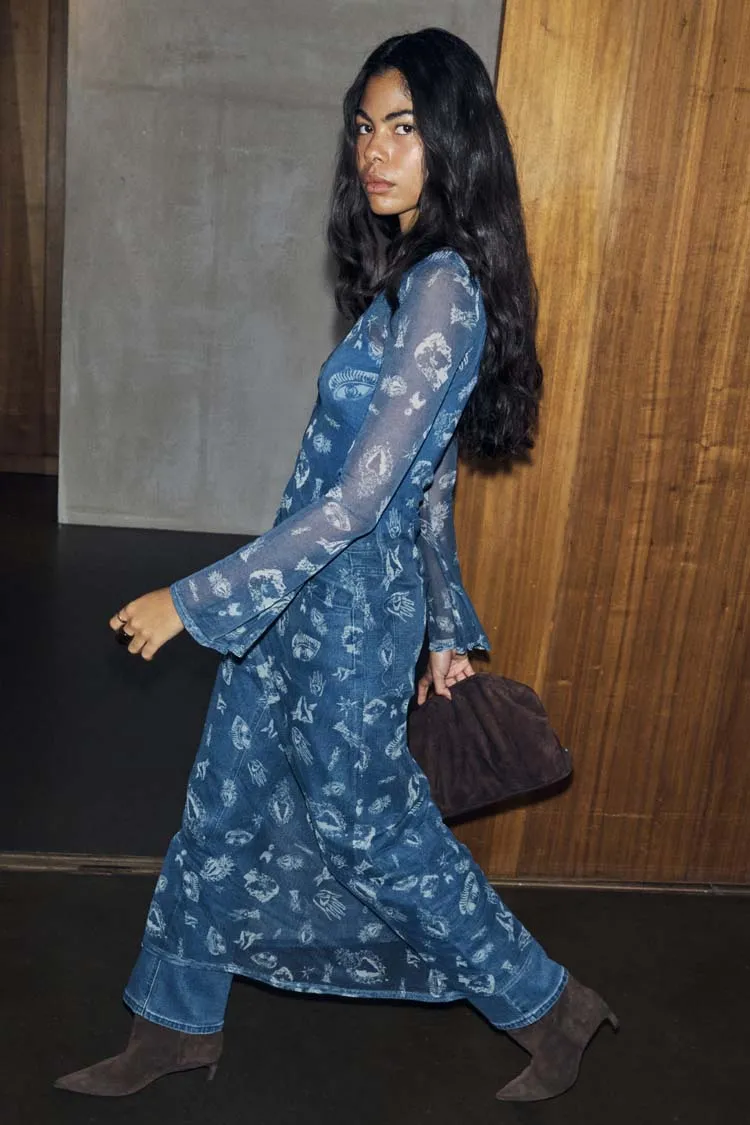 Ceremony Ready Denim Deloris Mesh Dress