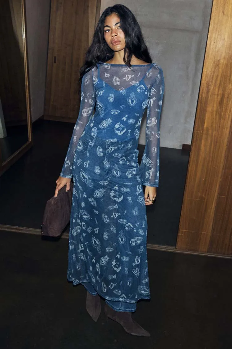 Modern Staple Year Round Denim Deloris Mesh Dress
