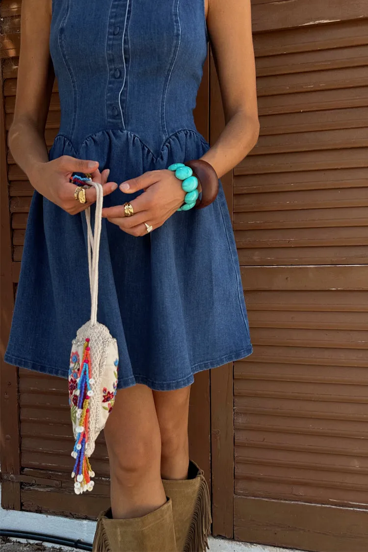 Lined interior Flowy-Shape Denim Mini Monika Dress