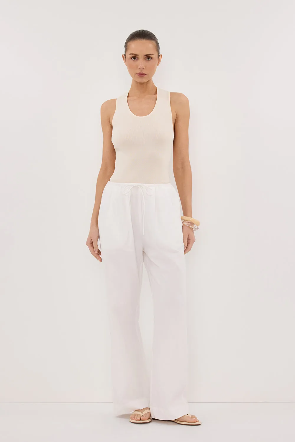 DEVIN CREAM RACER KNIT TANK Cable Stitch Indoor Comfort