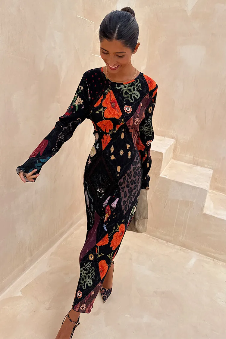 Sleek Flex Printed-Lining Night Garden Gaia Plisse Dress