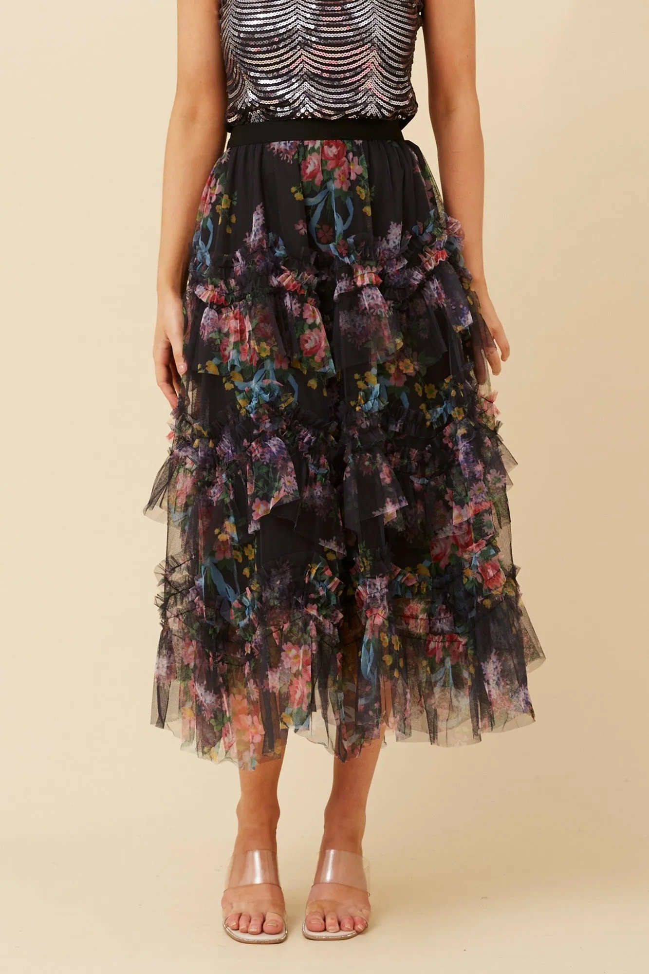 DIVISHA FLORAL TULLE SKIRT Modern Design Water resistant coating