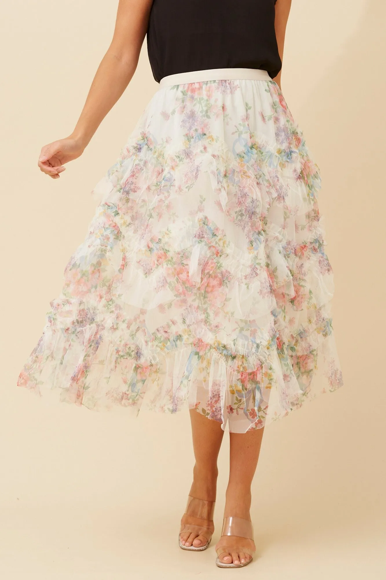 Chic casual Waist Defining DIVISHA FLORAL TULLE SKIRT