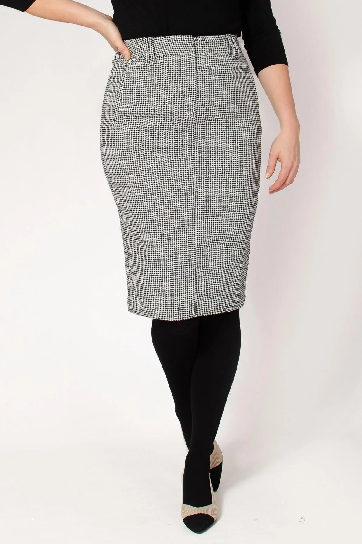 Quick Fit Hygienic Coating Dogtooth Stretch Pencil Skirt