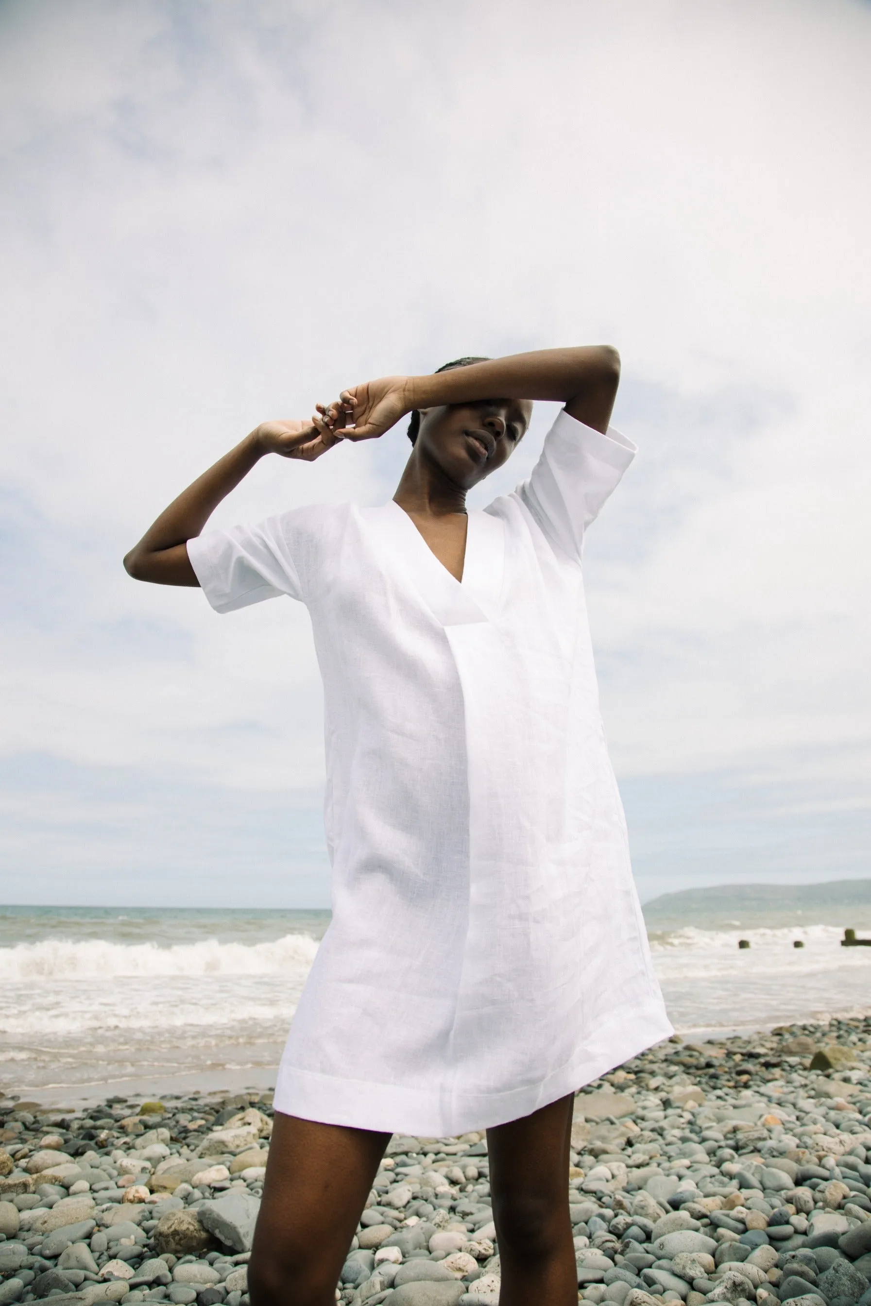 Cari-May Organic Cotton and Linen Dress in White Vibrant evening gown