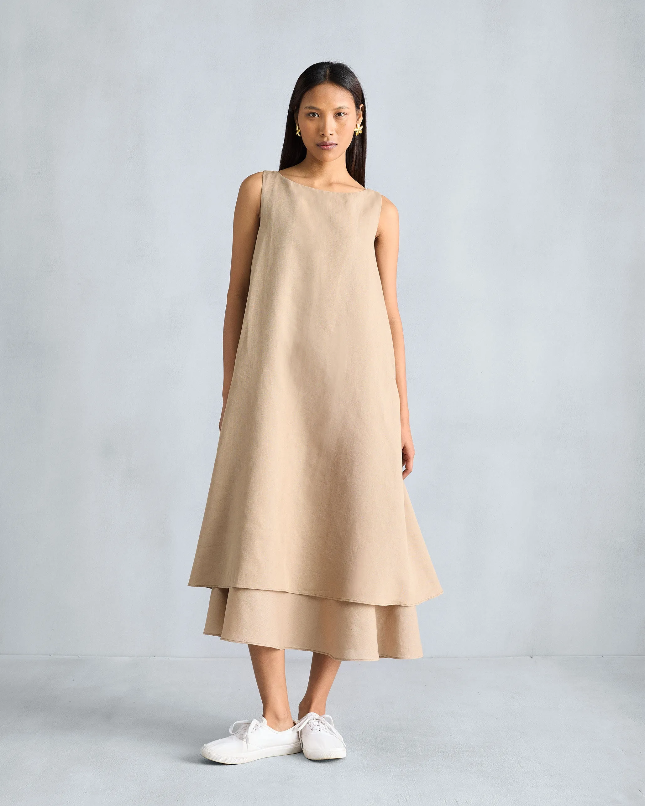 Double Layer Dress - Beige Tailored Comfort ReinforcedHem