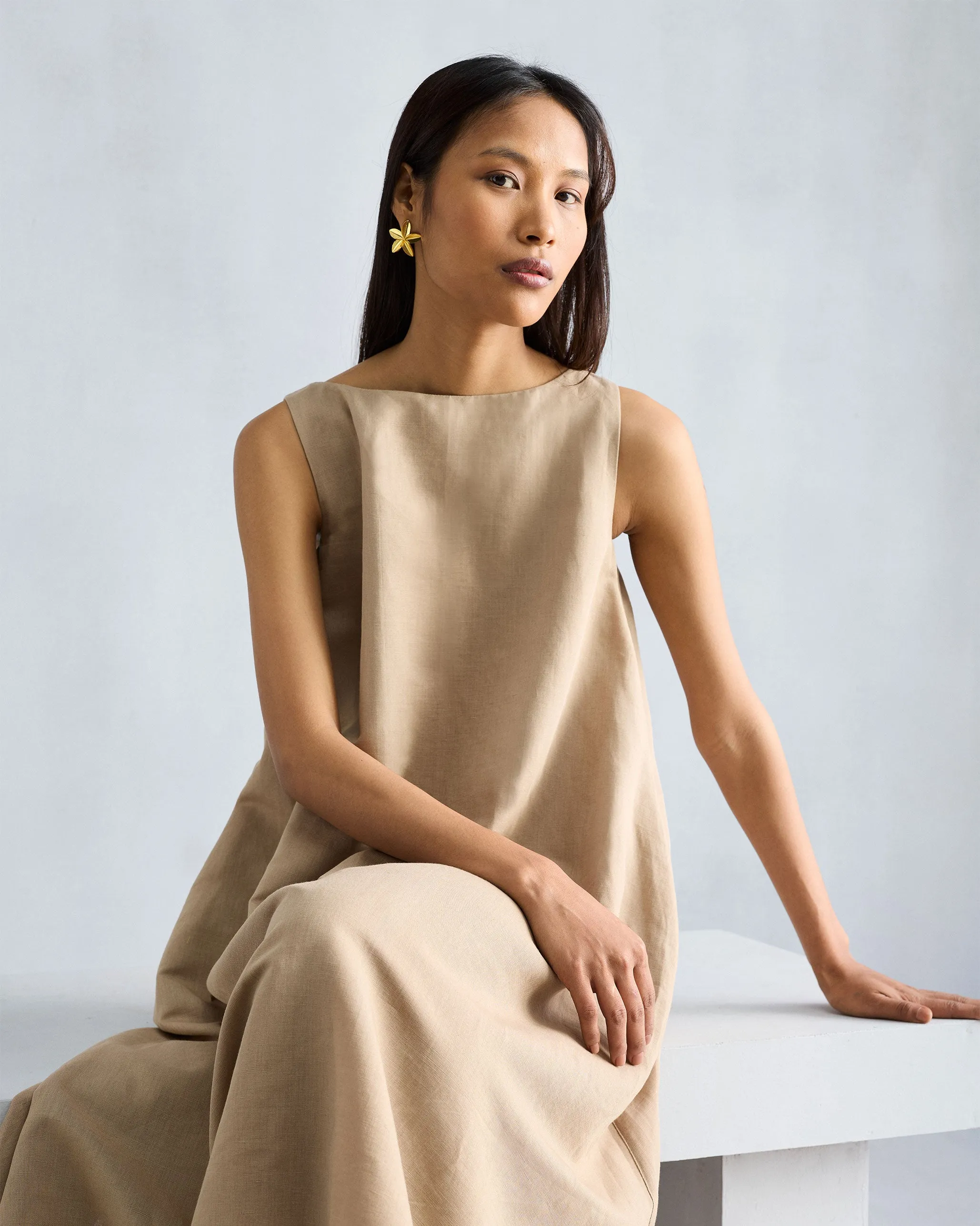 Double Layer Dress - Beige button detail Smart and Relaxed