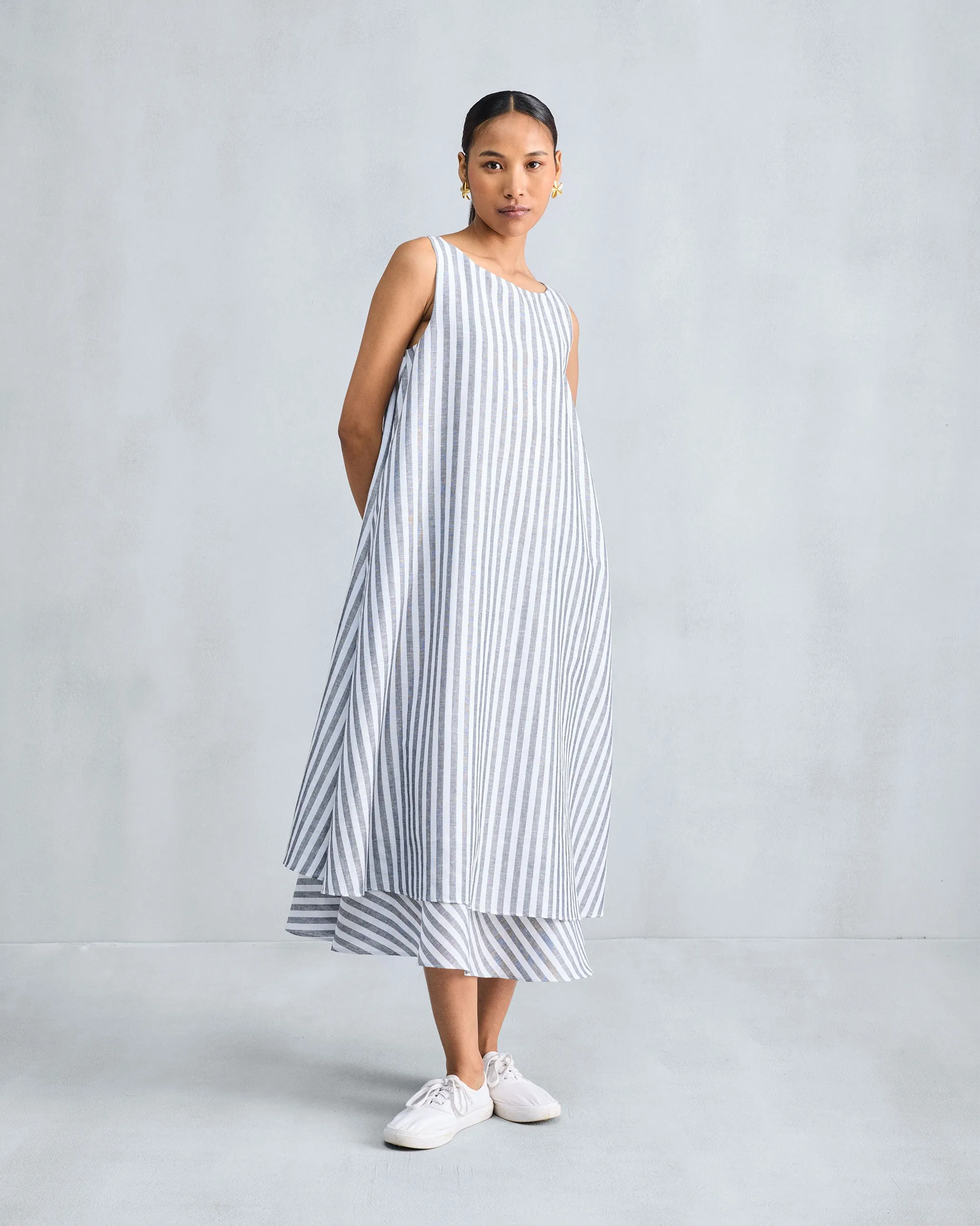 Double Layer Dress - Charcoal & White Stripes Fresh Aesthetic Fresh Flow