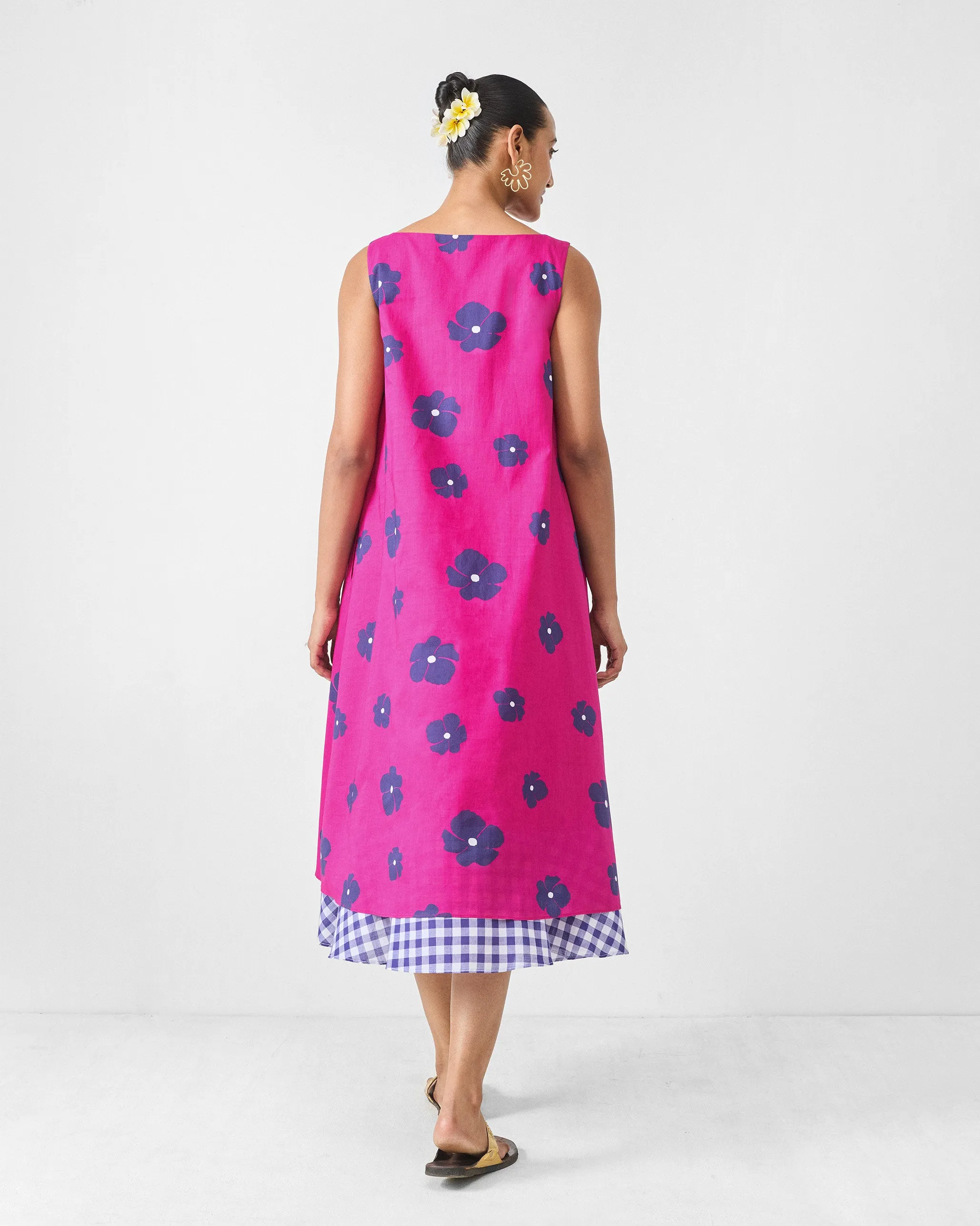 Timeless Edge Double Layer Dress - Fuchsia & Purple Print