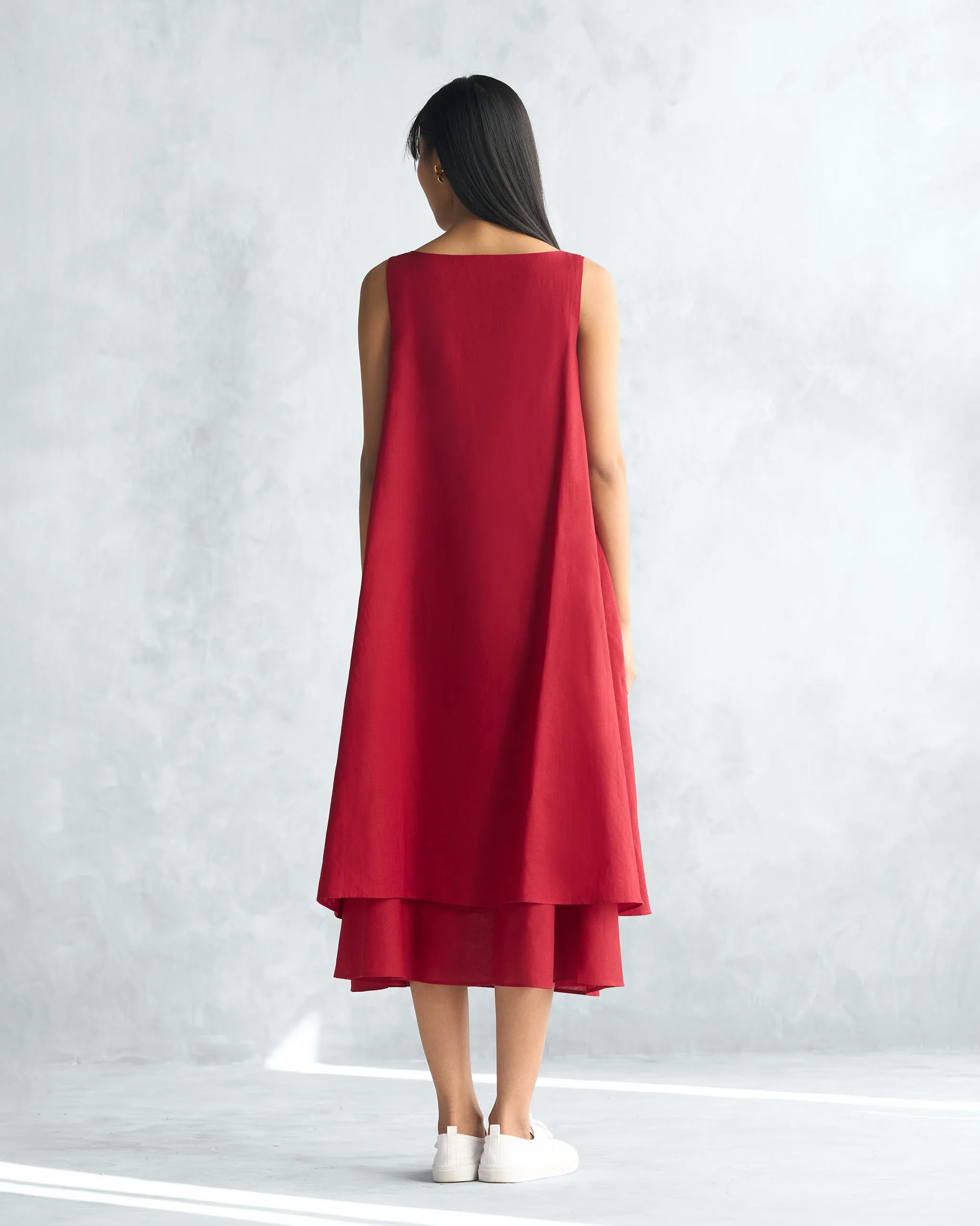Double Layer Dress - Red Soft Touch Front Ruffle
