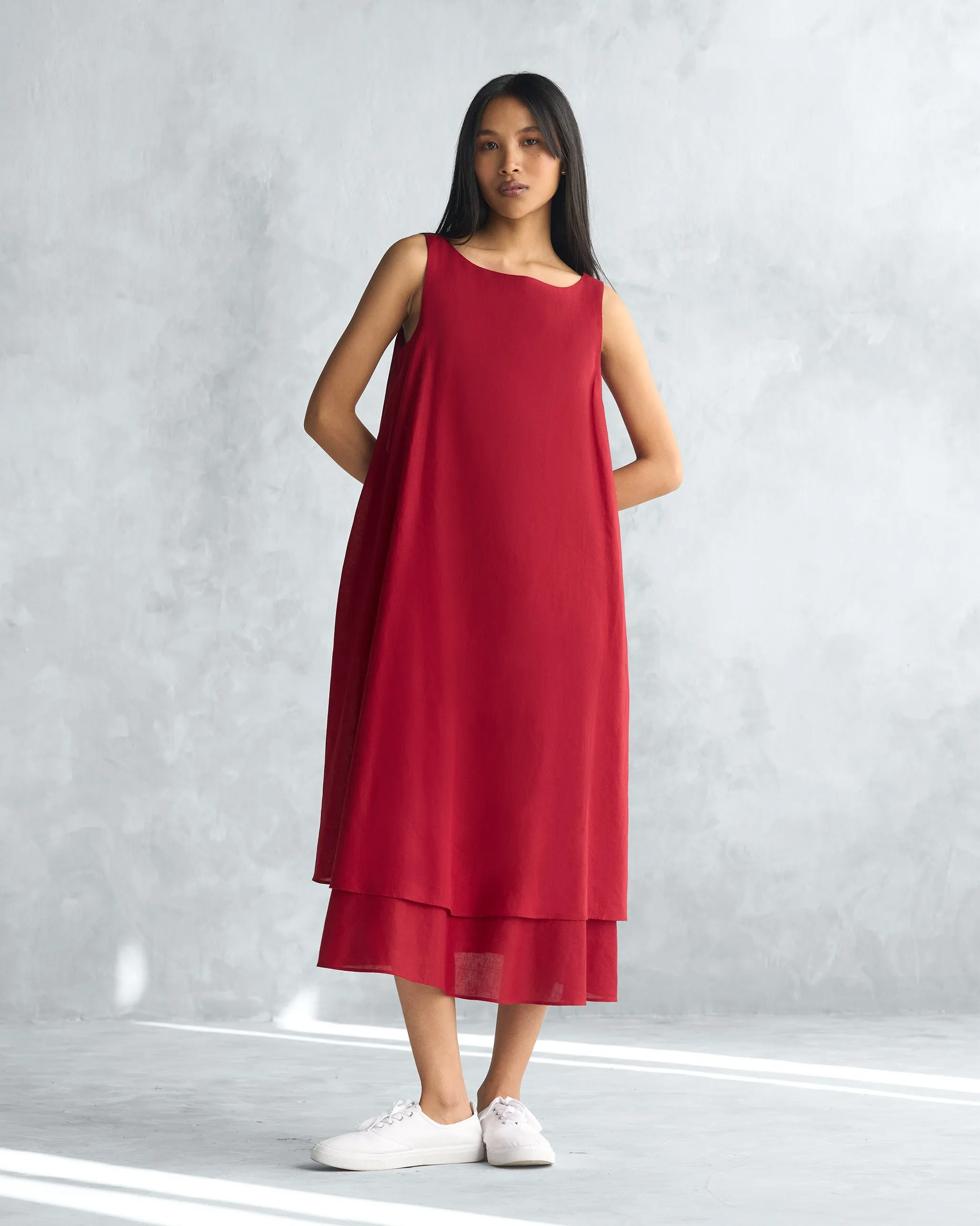 Functional-Design Double Layer Dress - Red