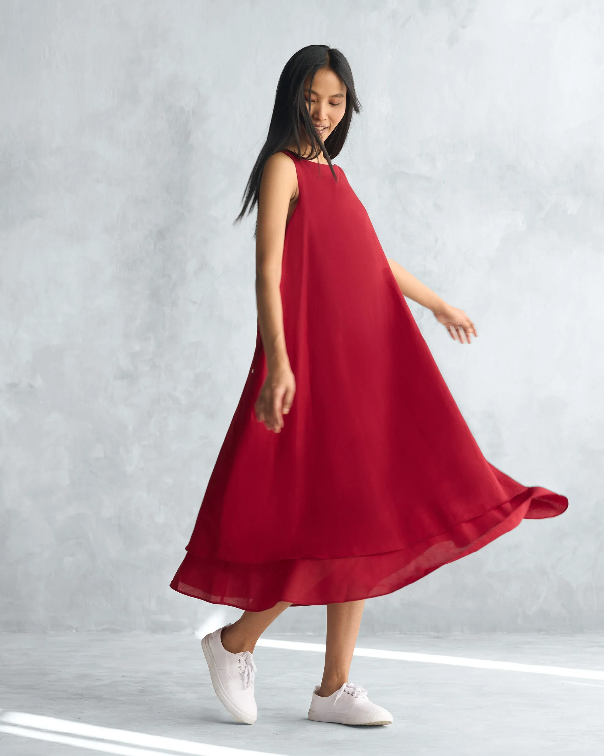 Double Layer Dress - Red Subtle Charm Breeze Grace
