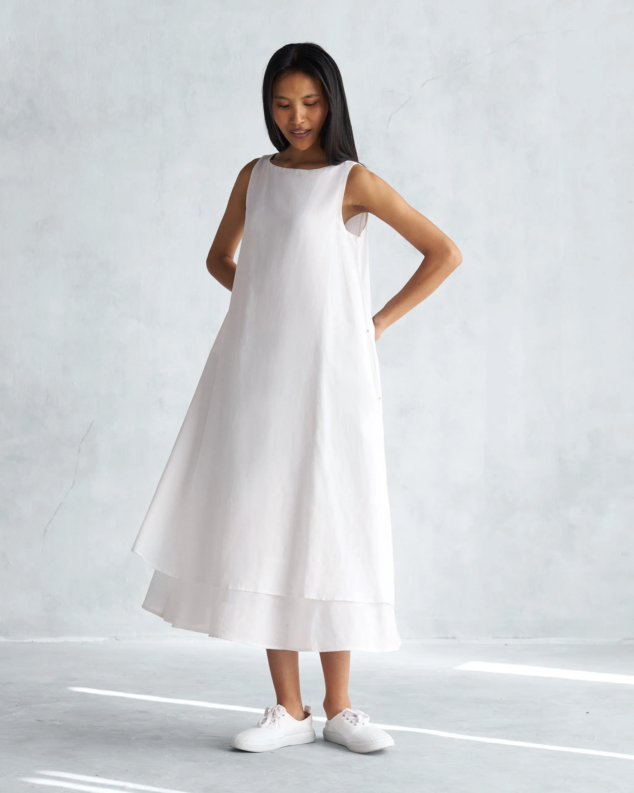 Double Layer Dress - White Smooth Drape