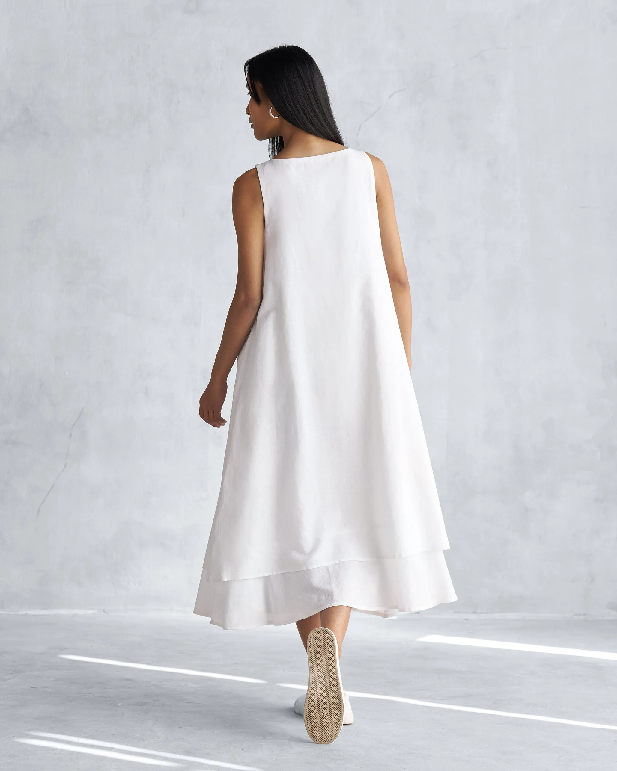 Layered Look Double Layer Dress - White