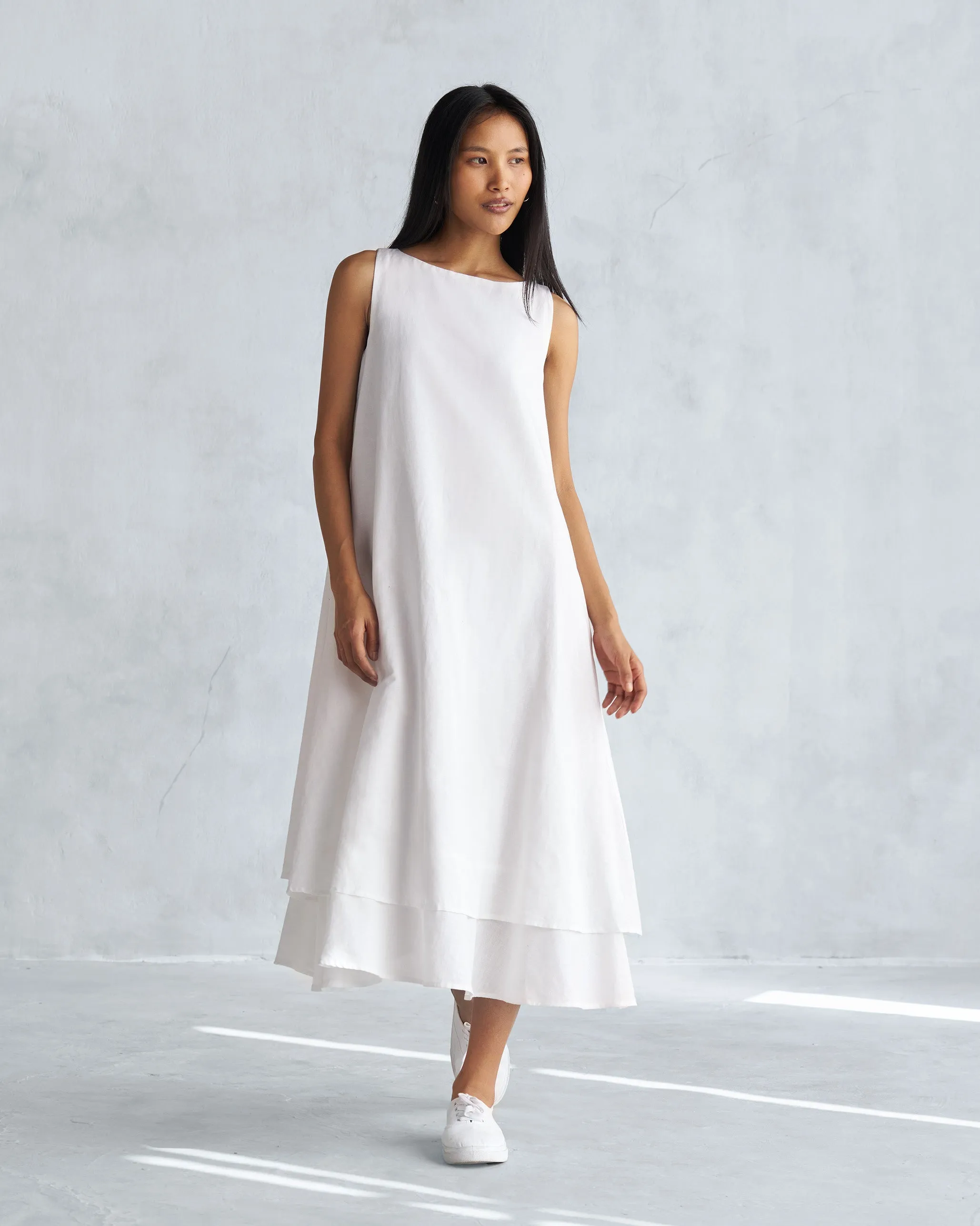 Double Layer Dress - White Fitted Shape