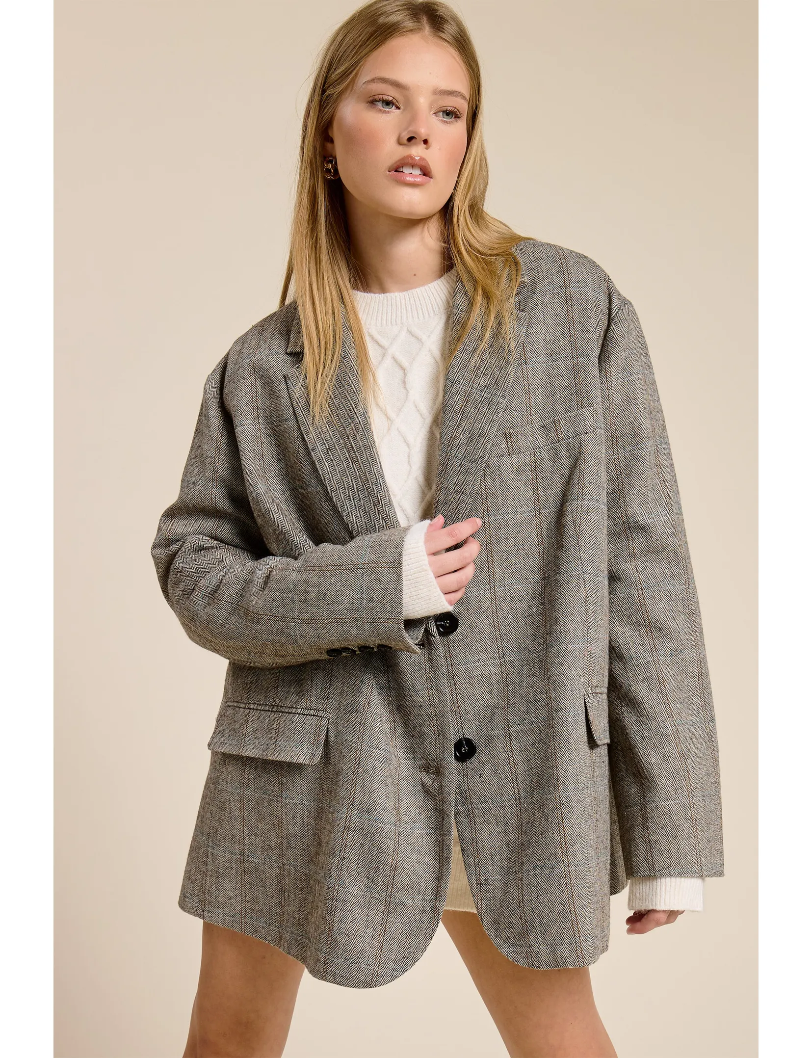 Oversized Boyfriend Blazer, Brown Plaid Rugged Comfort