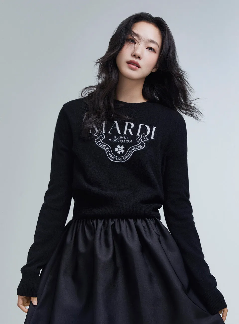 CASHMERE CROPPED CREW NECK ALUMNI CLASSIQUE_BLACK IVORY Autumn favorite