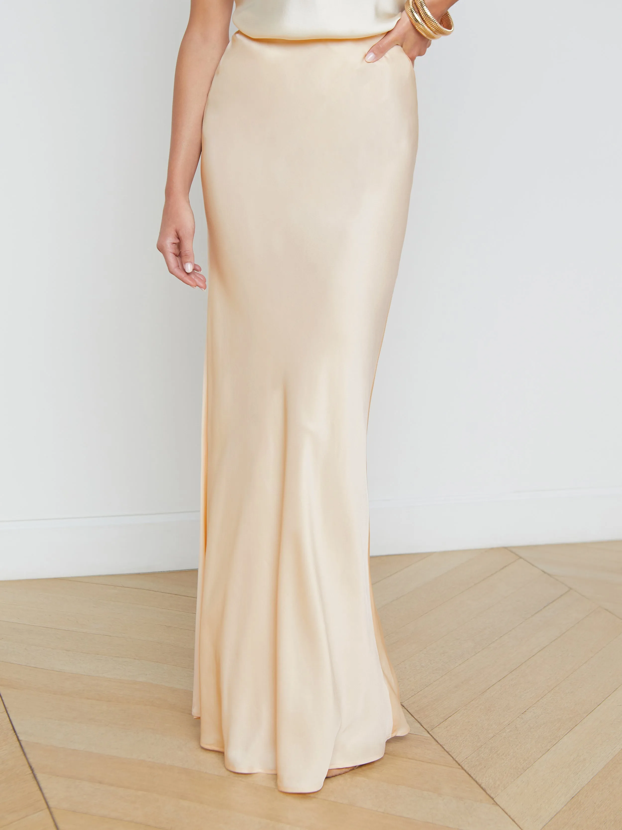 Zeta Satin Maxi Skirt Graceful Look Linen Cotton Mix