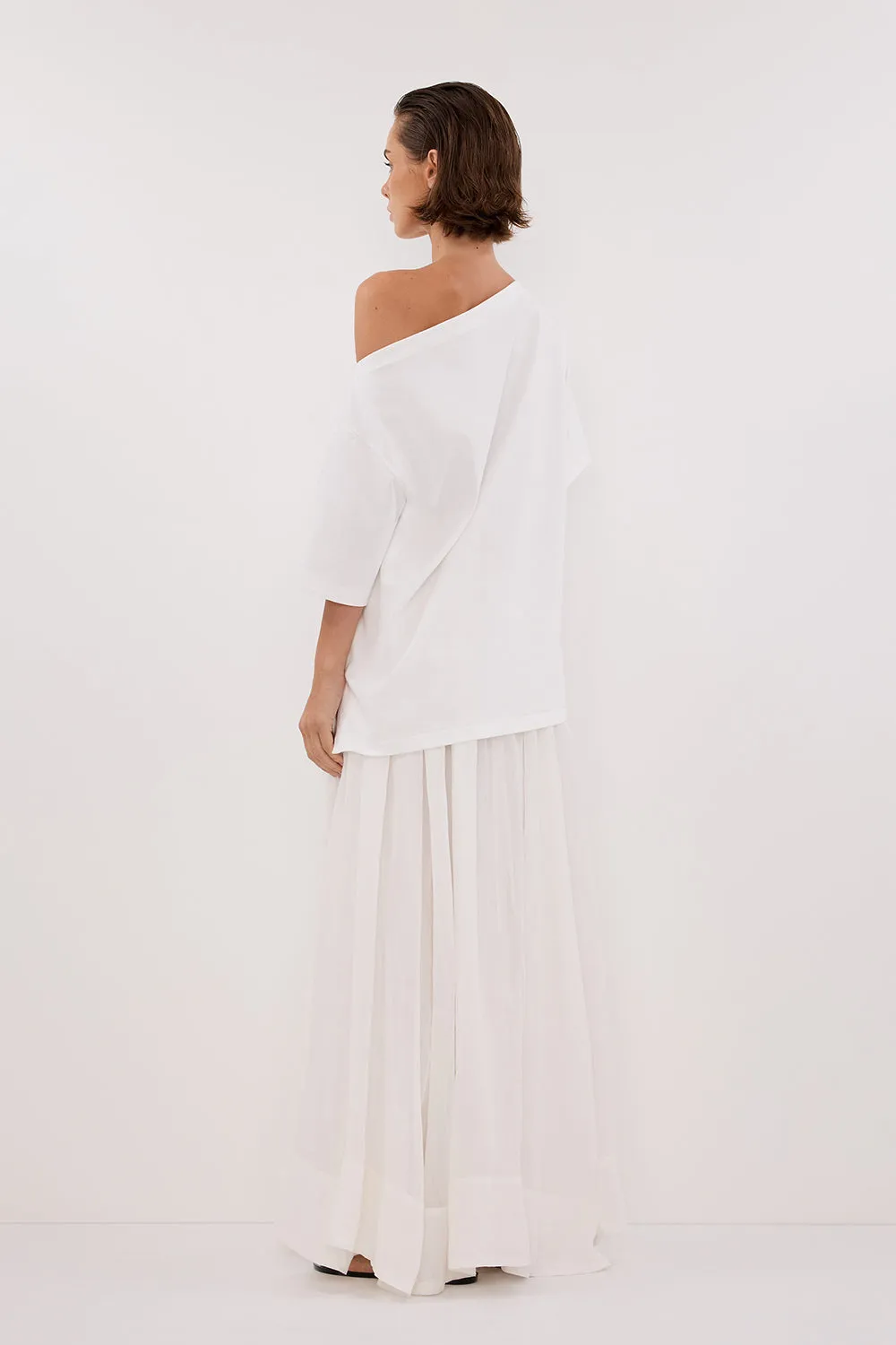 ESME WHITE ASYM BOAT NECK TEE Natural Fiber Blend