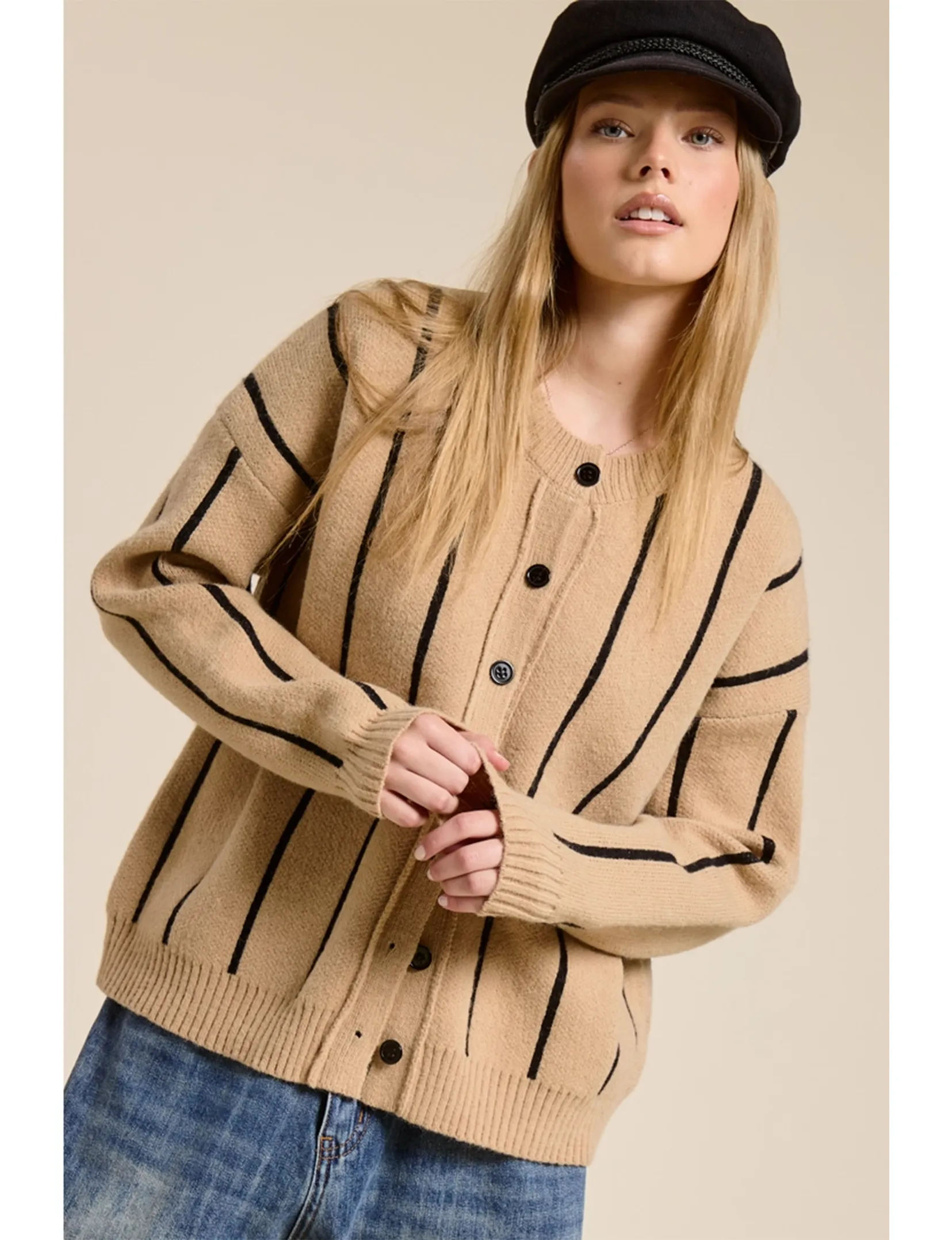 Packable Feature Slouchy Knit Cardigan, Taupe