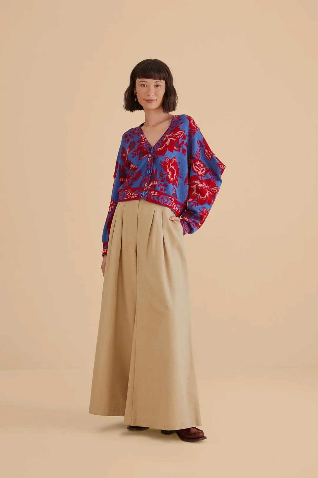 Blue Lace Garden Cardigan Thermal Retention Lining