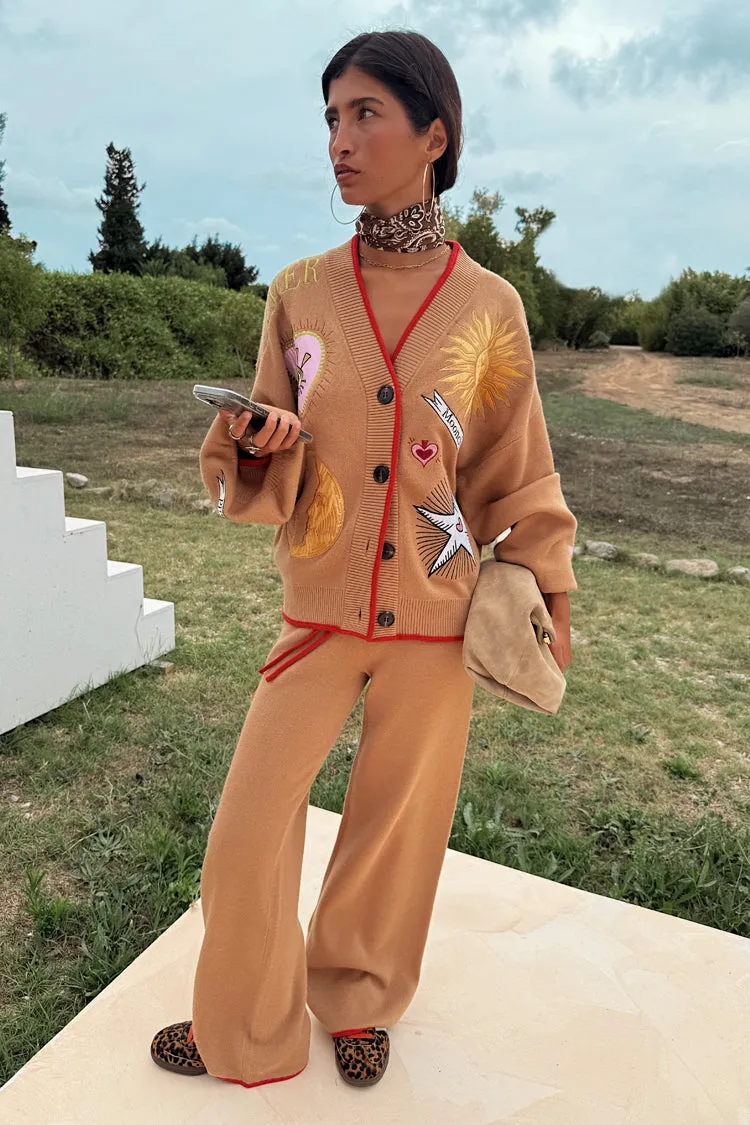 Gradient Colorfast Dye Rolled Cuffs Camel Wide Leg Joggers