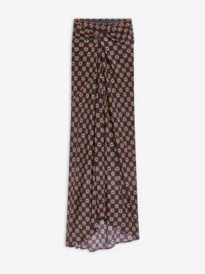 Long draped silk skirt Striped Design Hidden Zipper