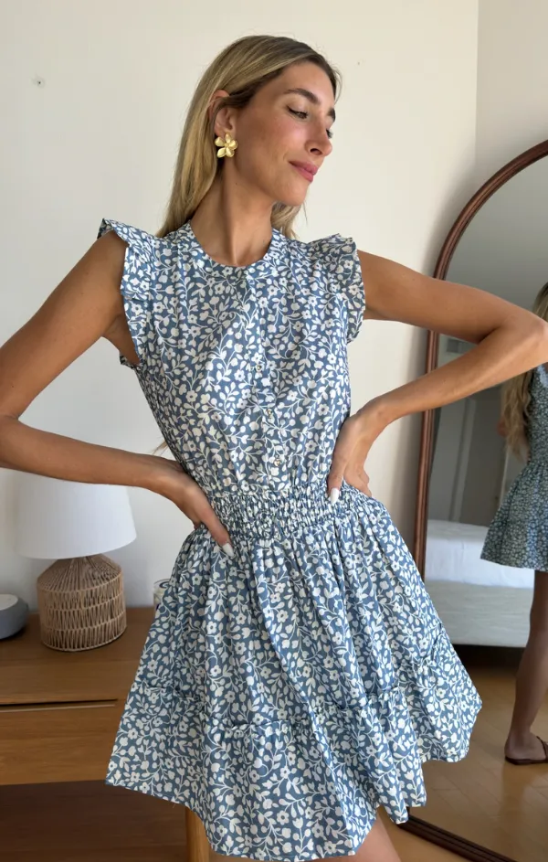 Dreamy Daisy Flutter Sleeve Mini Soft Neutral Holiday Wear