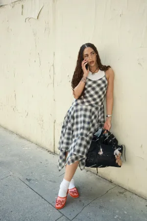 DROP WAIST PLAID SLEEVELESS MIDI DRESS Skin Hug Lux Look