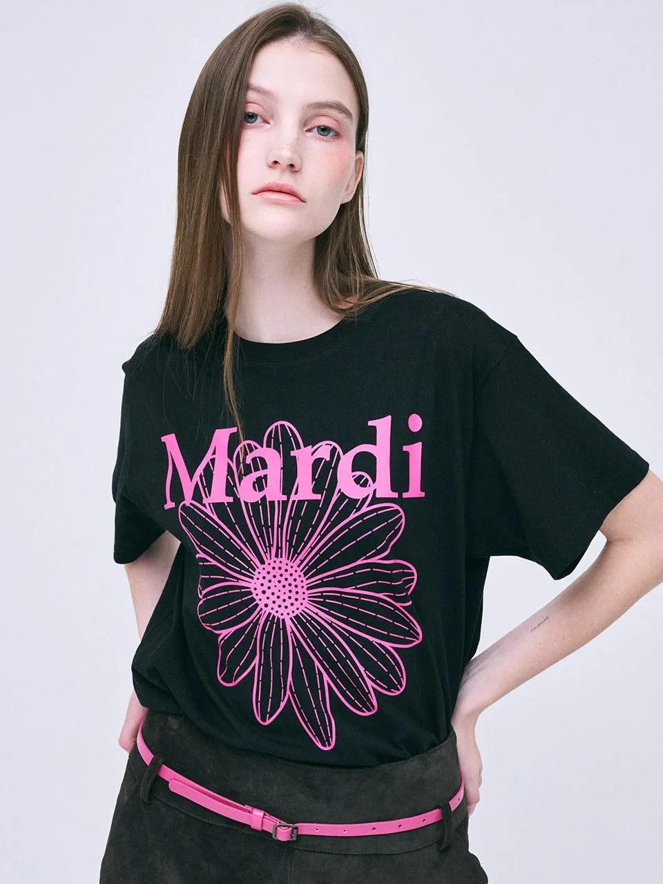 TSHIRT FLOWERMARDI_BLACK FUCHSIA Performance Comfort